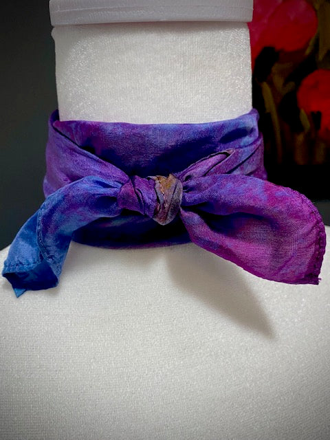 Hand Painted Hand Dyed Silk Scarf • Blue Fuchsia