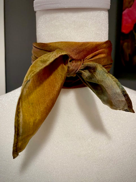 Hand Painted Hand Dyed Silk Scarf • Rust Green
