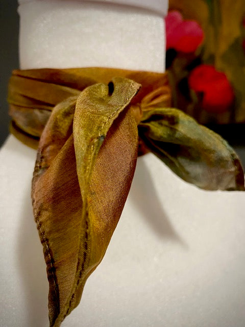Hand Painted Hand Dyed Silk Scarf • Rust Green