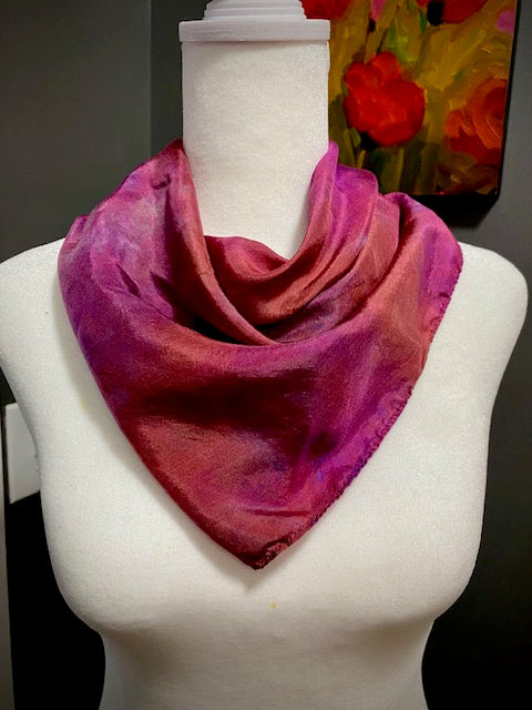 Hand Painted Hand Dyed Silk Scarf • Pink Purple Yellow