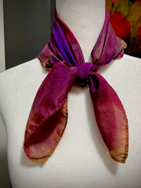 Hand Painted Hand Dyed Silk Scarf • Pink Purple Yellow