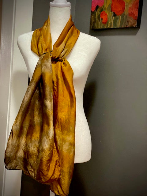 Hand Painted and Hand Dyed Silk Scarf • Ochre