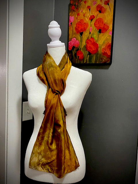 Hand Painted and Hand Dyed Silk Scarf • Ochre