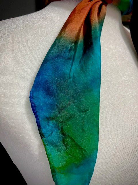 Hand Painted Hand Dyed Silk Scarf •  Fuchsia Yellow Blue Green