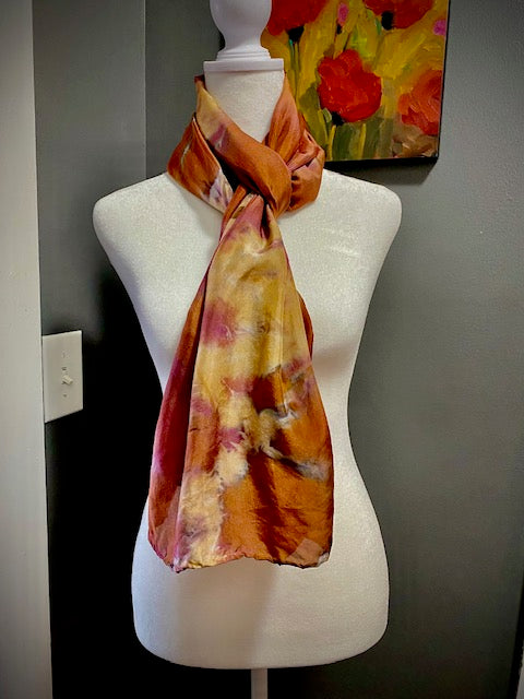 Hand Painted and Hand Dyed Silk Scarf • Copper Gold Plum