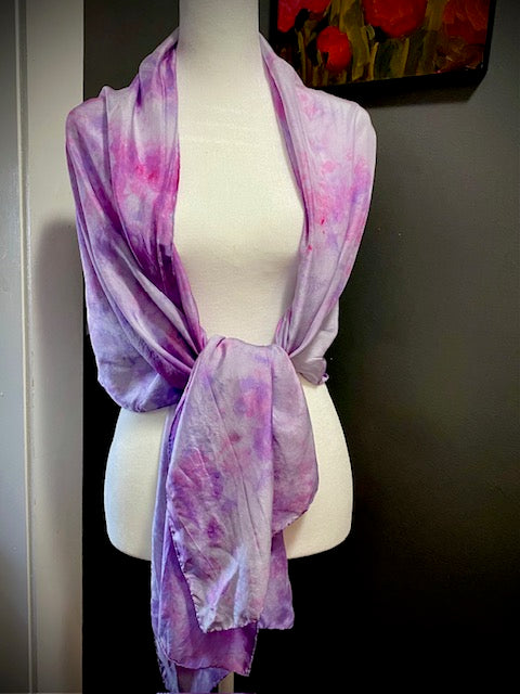 Hand Painted and Hand Dyed Silk Habotai Scarf • Lilac Lavender