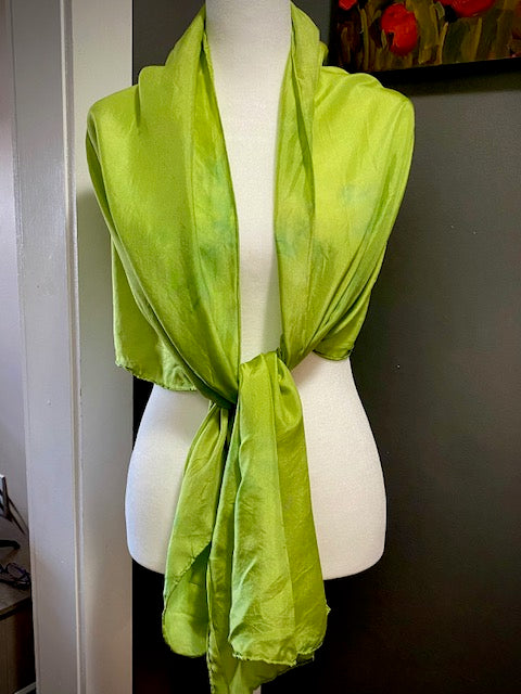 Hand Painted and Hand Dyed Silk Scarf • Chartreuse