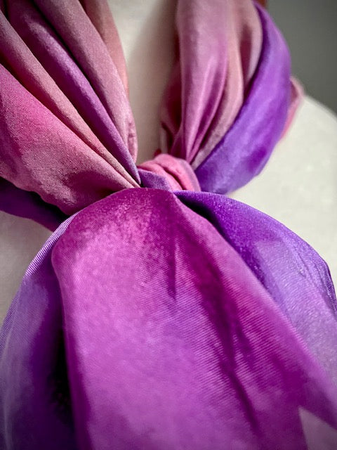 Hand Painted and Hand Dyed Silk Scarf • Pink Purple Apricot