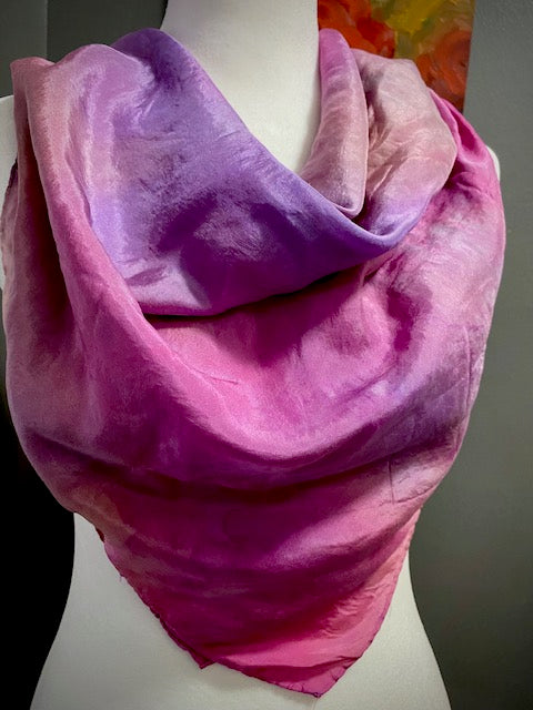 Hand Painted and Hand Dyed Silk Scarf • Pink Purple Apricot