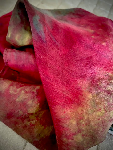 Hand Painted Hand Dyed Silk Scarf • Red Brown Gold