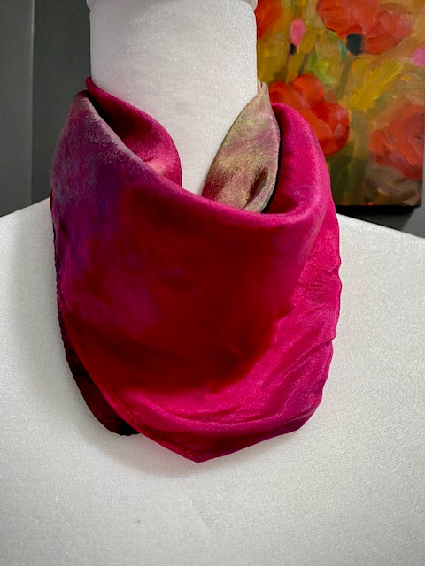 Hand Painted Hand Dyed Silk Scarf • Red Brown Gold