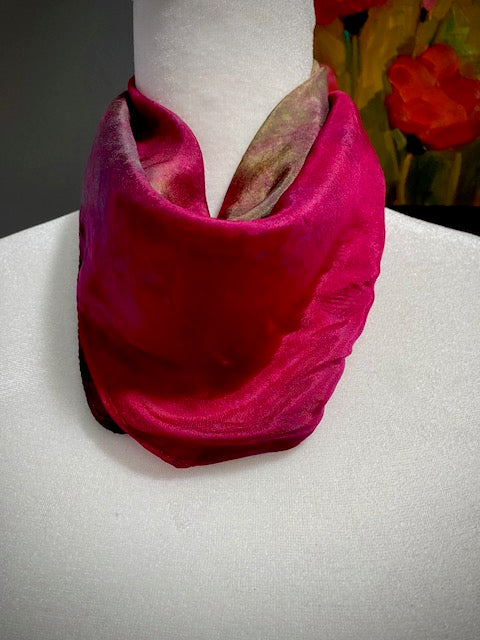 Hand Painted Hand Dyed Silk Scarf • Red Brown Gold