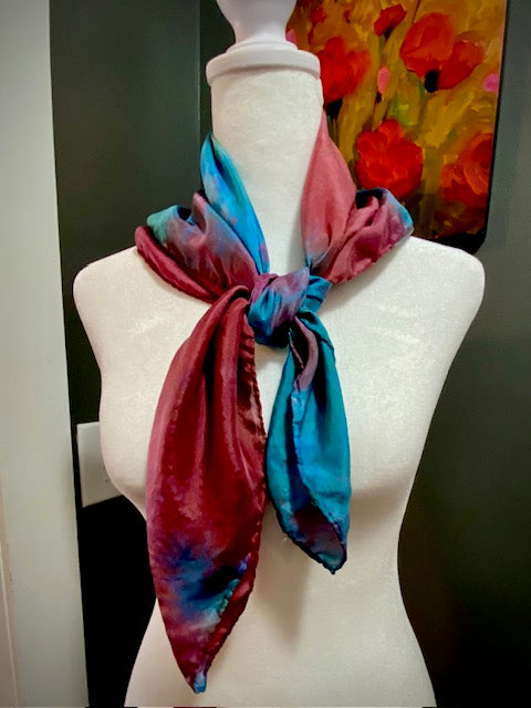 Hand Painted and Hand Dyed Silk Scarf • Plum Blue