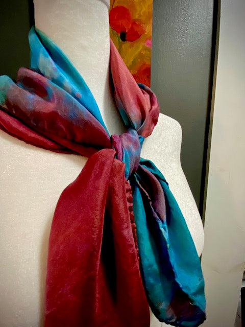 Hand Painted and Hand Dyed Silk Scarf • Plum Blue