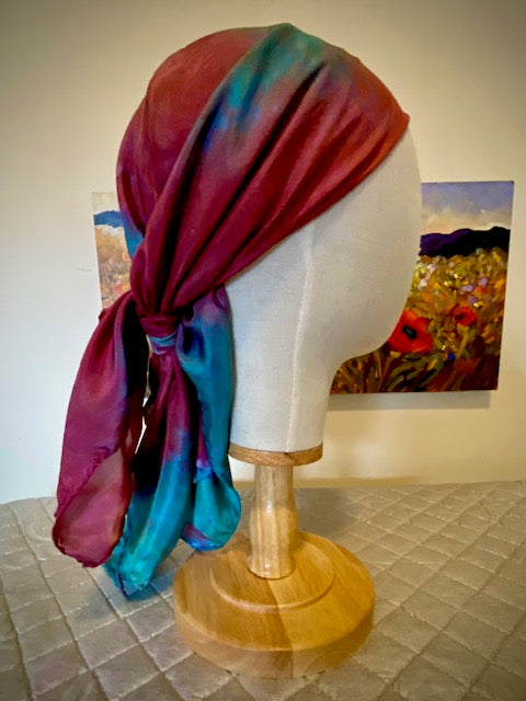 Hand Painted and Hand Dyed Silk Scarf • Plum Blue