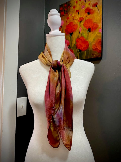 Hand Painted and Hand Dyed Silk Scarf • Plum Green