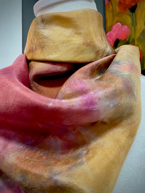 Hand Painted and Hand Dyed Silk Scarf • Plum Green