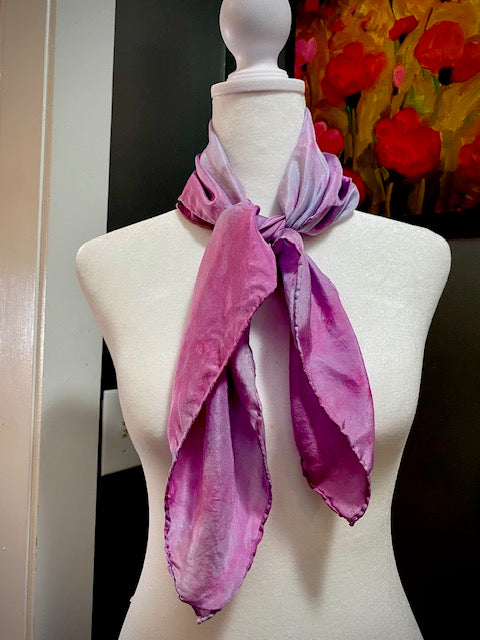 Hand Painted and Hand Dyed Silk Scarf • Pink Purple