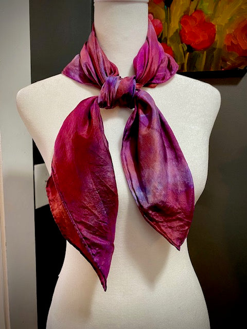 Hand Painted and Hand Dyed Silk Habotai Scarf • Pink Purple Apricot