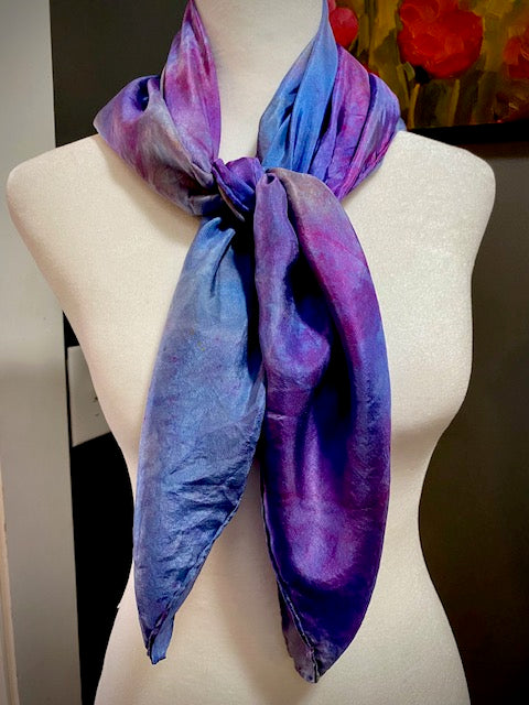 Hand Painted and Hand Dyed Silk Scarf • Pink and Blue