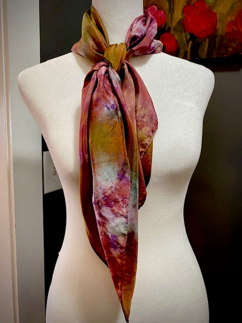 Hand Painted and Hand Dyed Silk Scarf • Plum Green