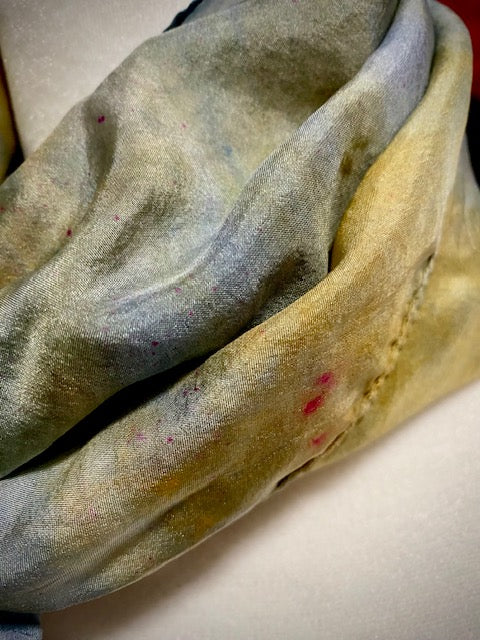 Hand Painted Hand Dyed Silk Scarf • Blue and Gold