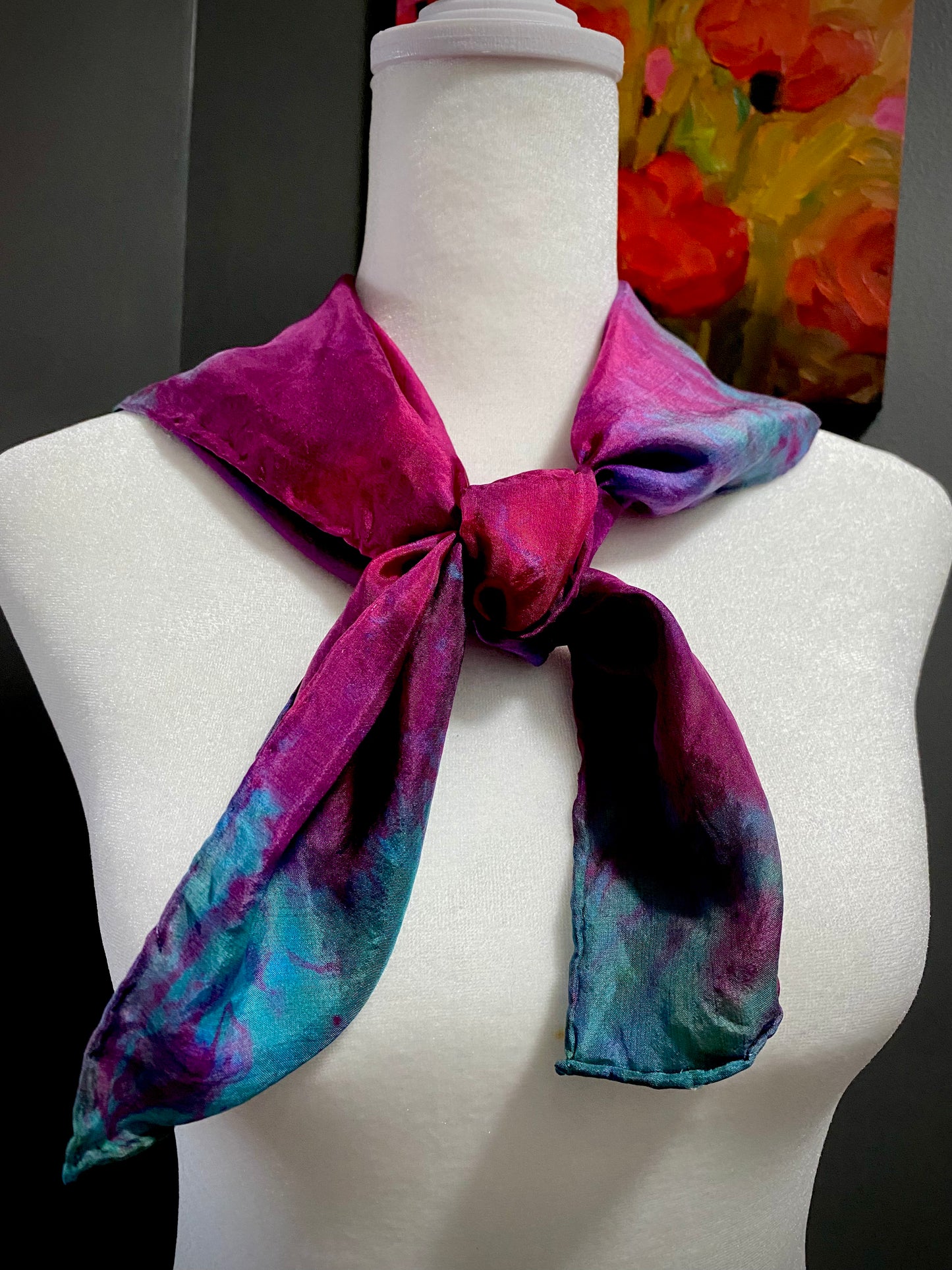 Hand Painted and Hand Dyed Silk Scarf • Pink Blue Purple