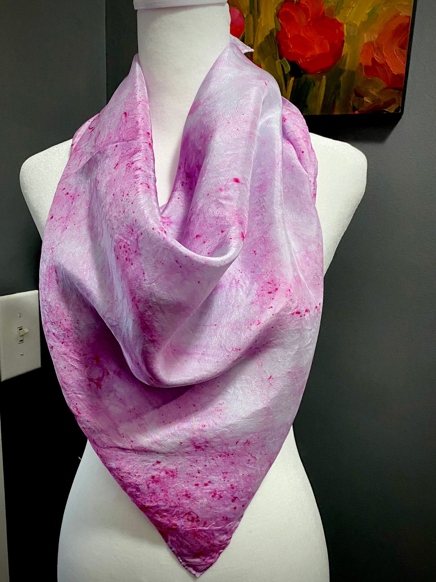 Hand Painted and Hand Dyed Silk Scarf • Pink Gray