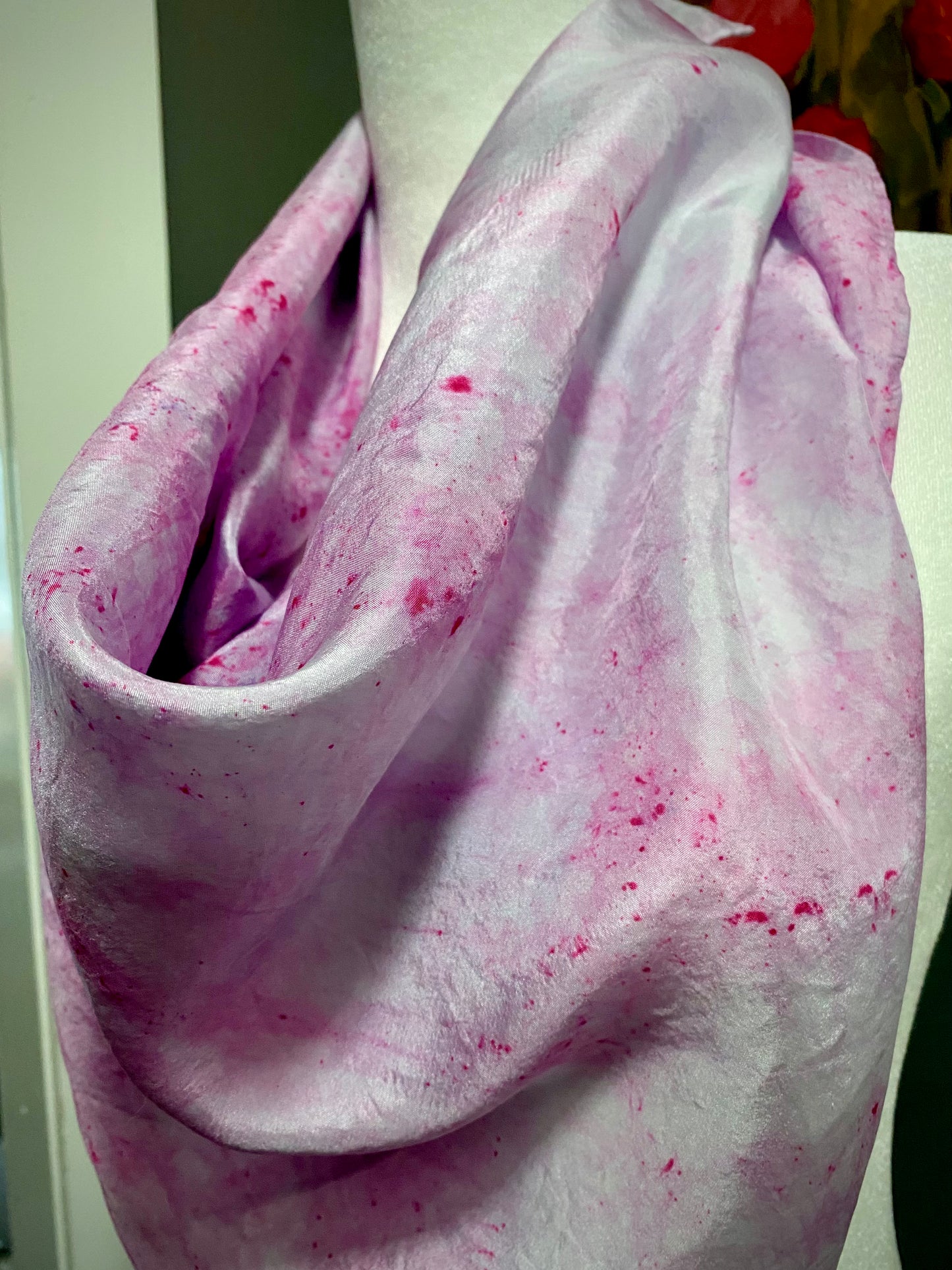 Hand Painted and Hand Dyed Silk Scarf • Pink Gray
