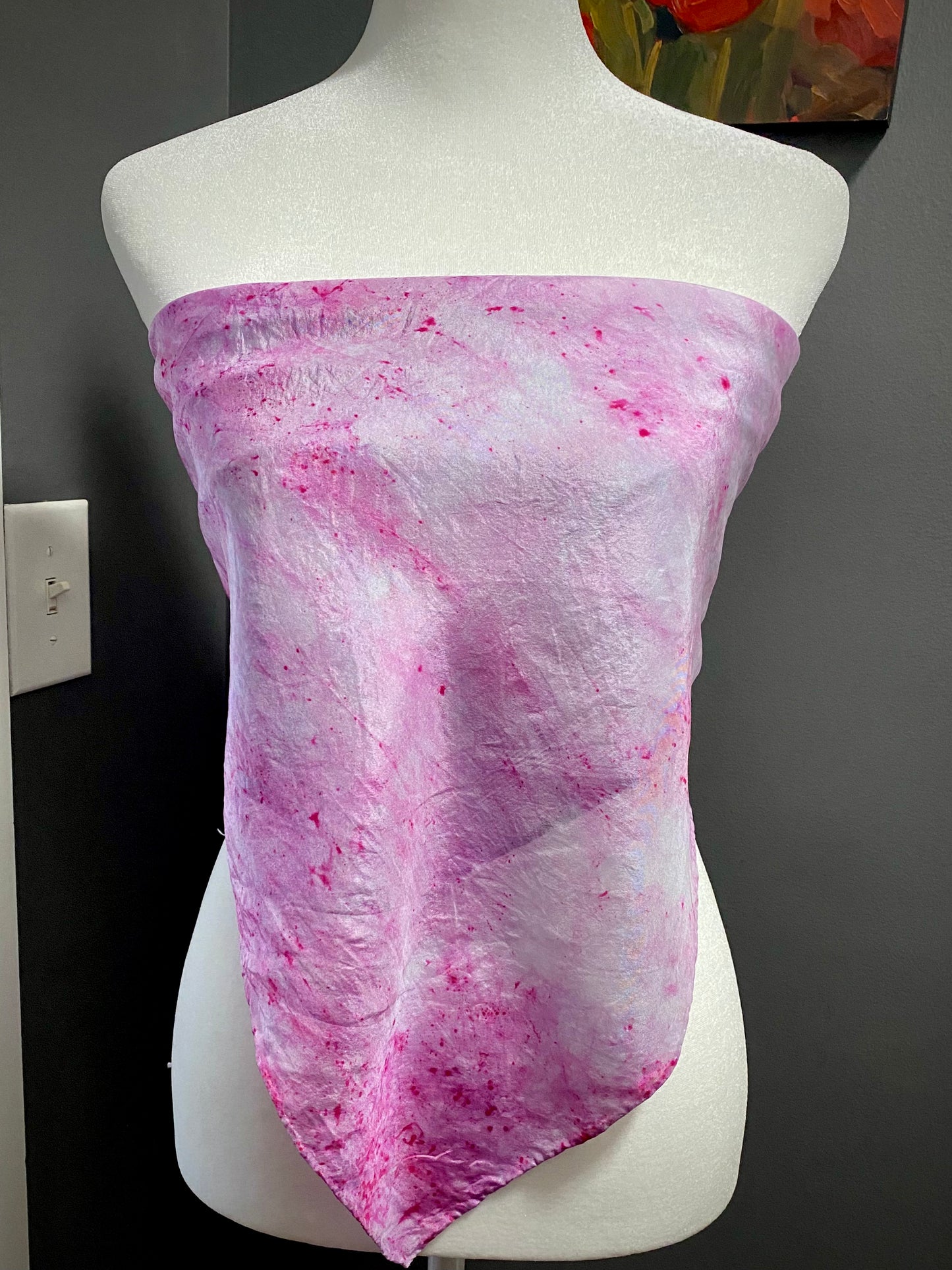 Hand Painted and Hand Dyed Silk Scarf • Pink Gray