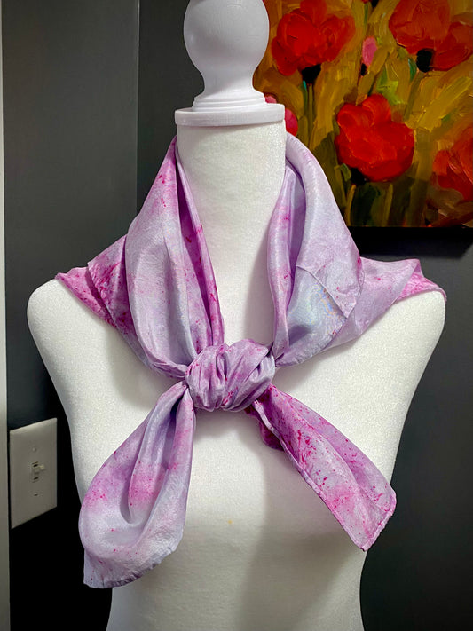 Hand Painted and Hand Dyed Silk Scarf • Pink Gray
