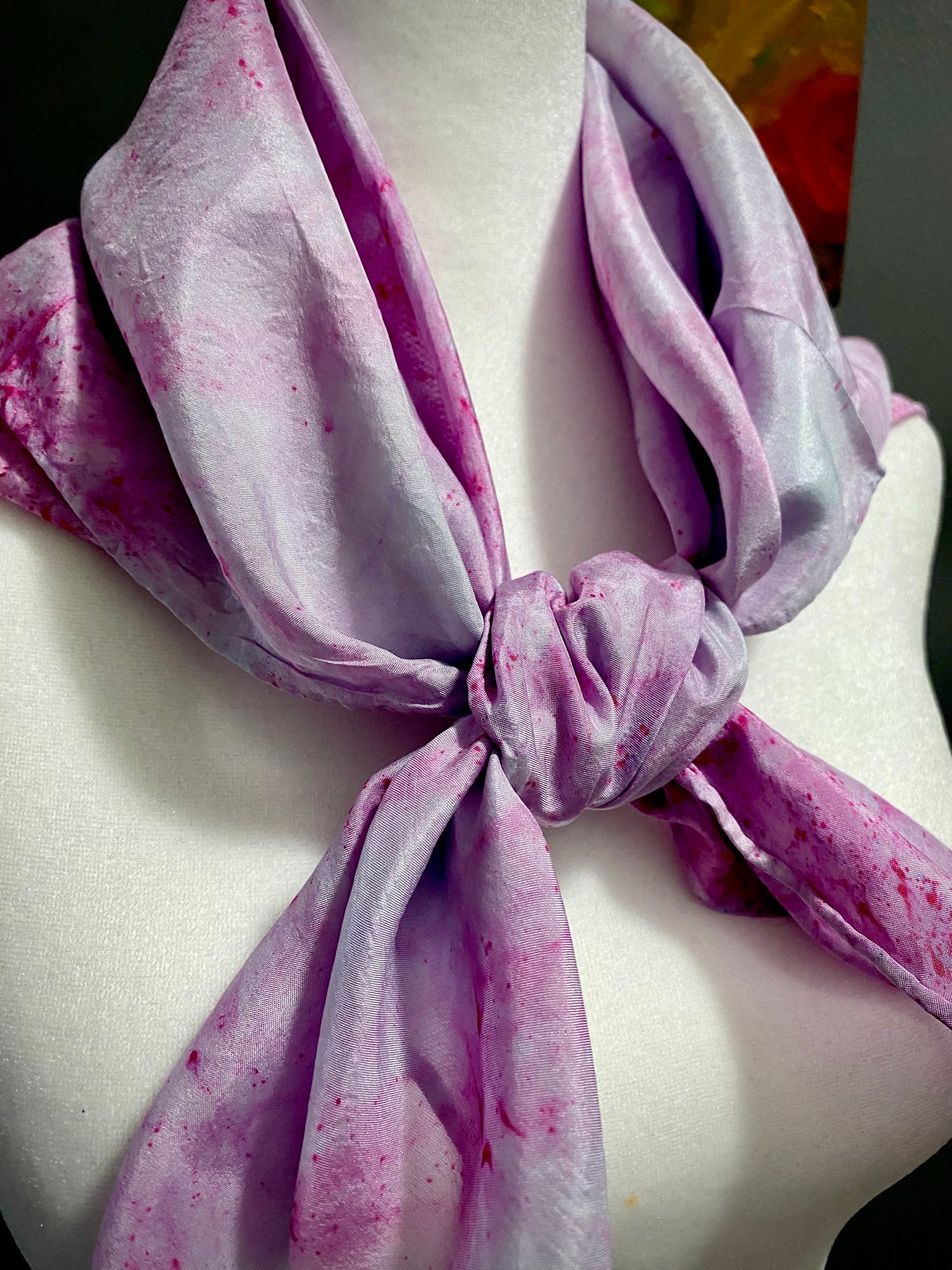 Hand Painted and Hand Dyed Silk Scarf • Pink Gray