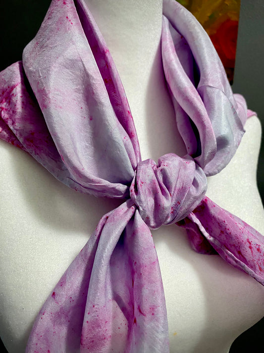 Hand Painted and Hand Dyed Silk Scarf • Pink Gray