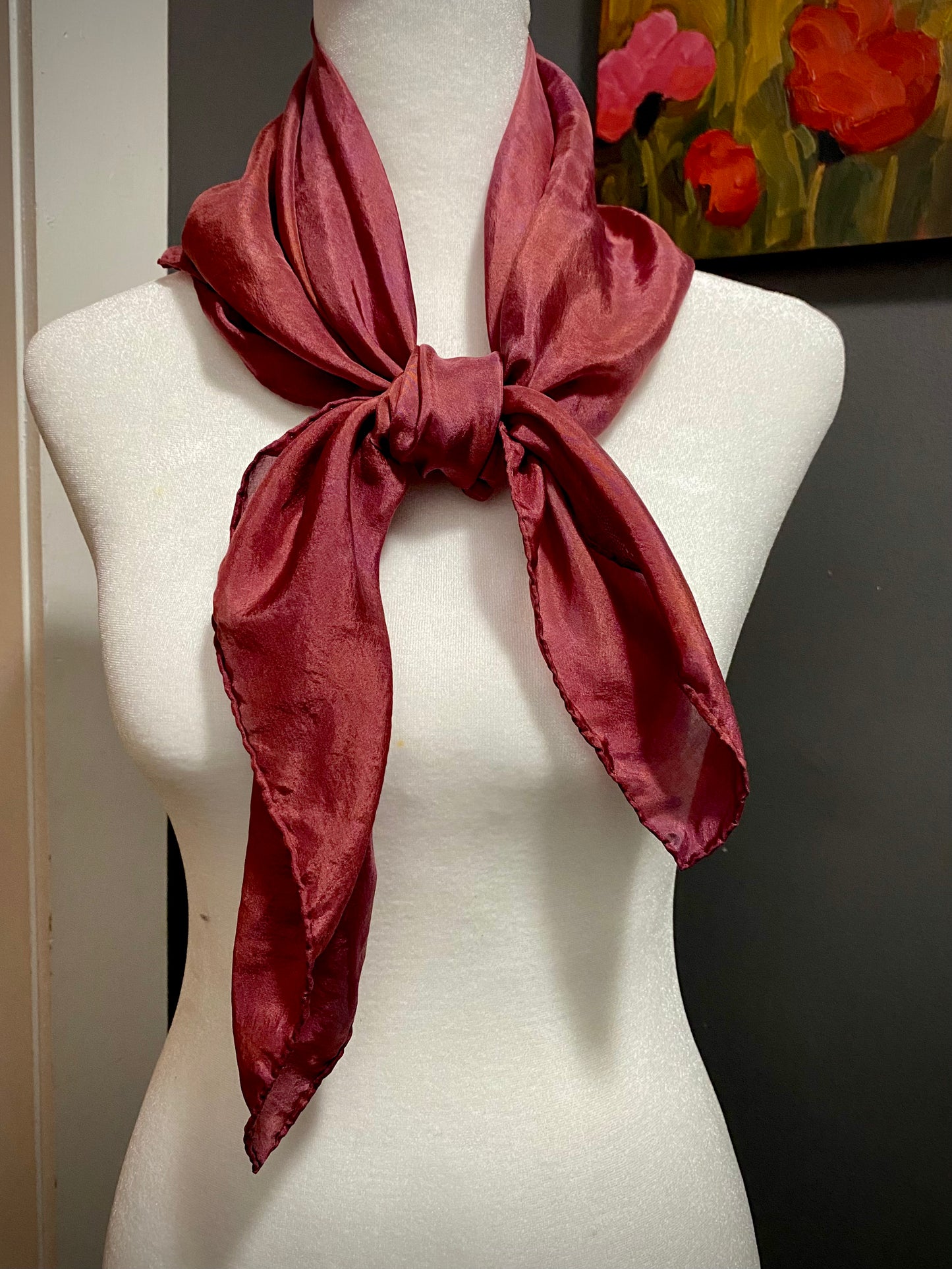 Hand Painted and Hand Dyed Silk Habotai Scarf • Plum
