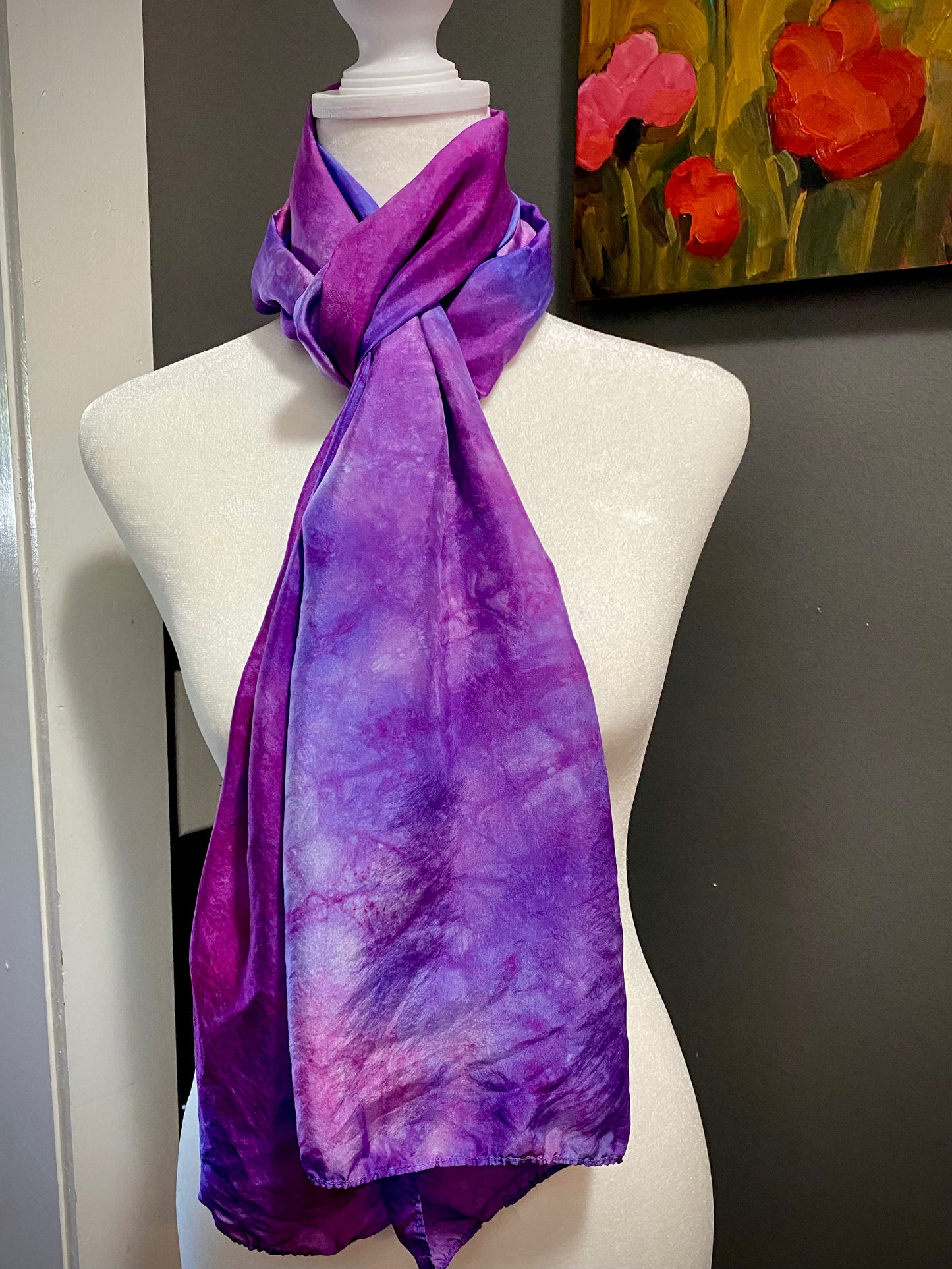 Hand Painted and Hand Dyed Silk Scarf • Purple Pink