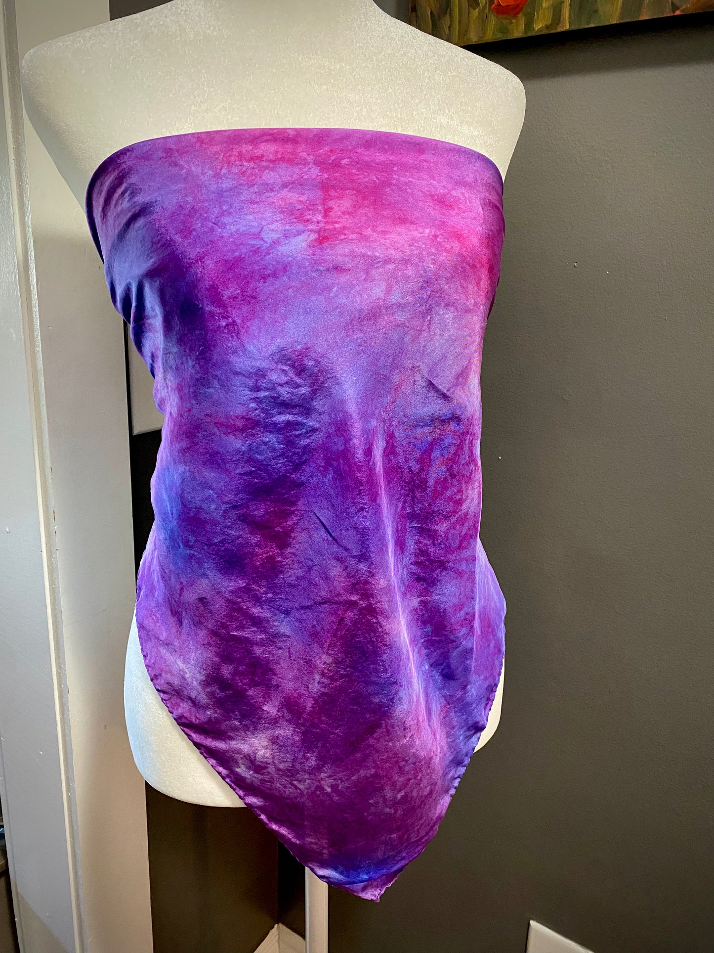 Hand Painted and Hand Dyed Silk Scarf • Purple Pink