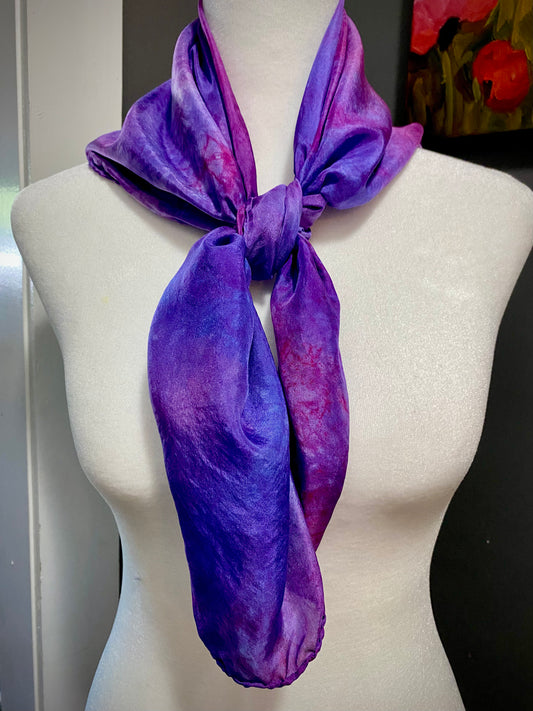Hand Painted and Hand Dyed Silk Scarf • Purple Pink