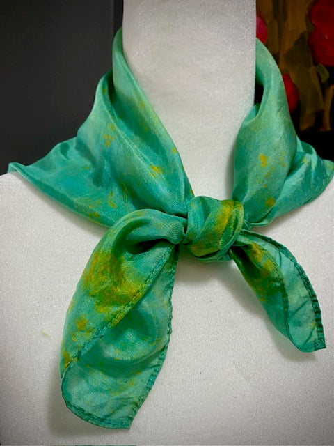 Hand Painted Hand Dyed Silk Habotai Scarf • Sea Green Yellow