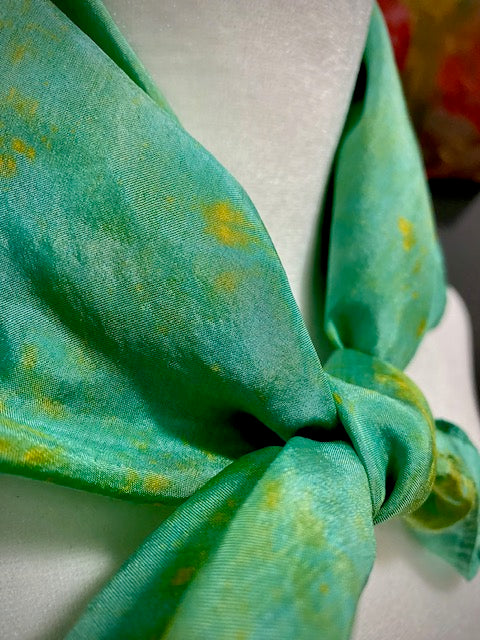 Hand Painted Hand Dyed Silk Habotai Scarf • Sea Green Yellow