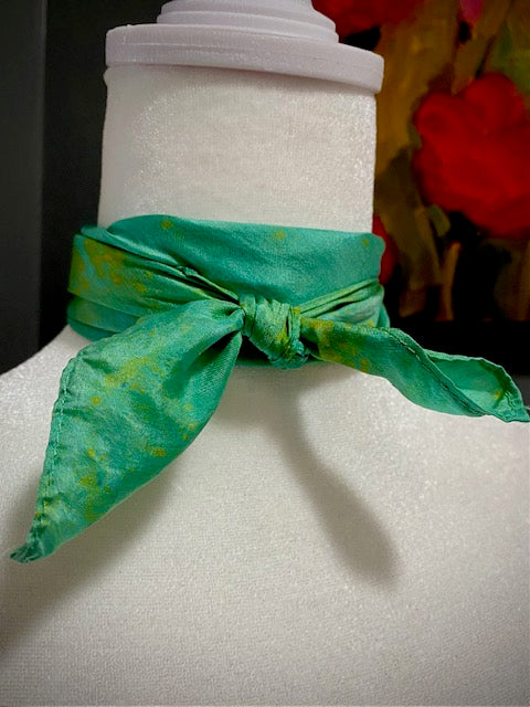 Hand Painted Hand Dyed Silk Habotai Scarf • Sea Green Yellow