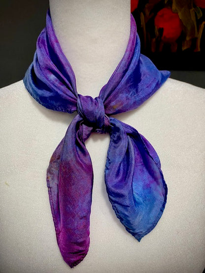 Hand Painted Hand Dyed Silk Habotai Scarf • Blue Fuchsia