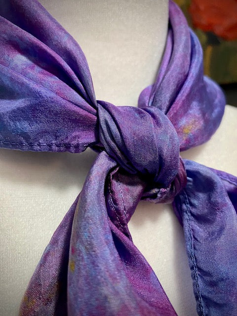 Hand Painted Hand Dyed Silk Habotai Scarf • Blue Fuchsia
