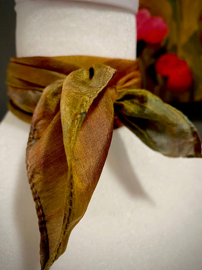 Hand Painted Hand Dyed Silk Habotai Scarf • Rust Burgundy Green
