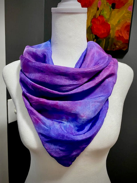 Hand Painted and Hand Dyed Silk Habotai Scarf • Purple