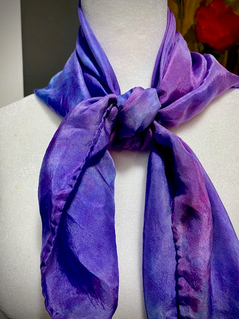 Hand Painted and Hand Dyed Silk Habotai Scarf • Purple