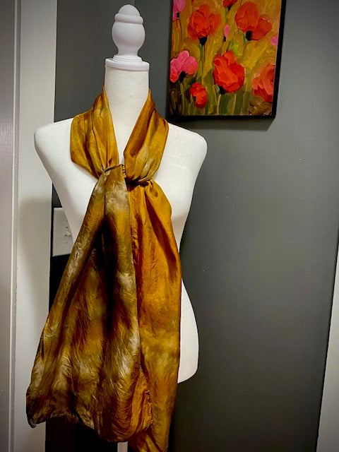 Hand Painted and Hand Dyed Silk Scarf • Ochre