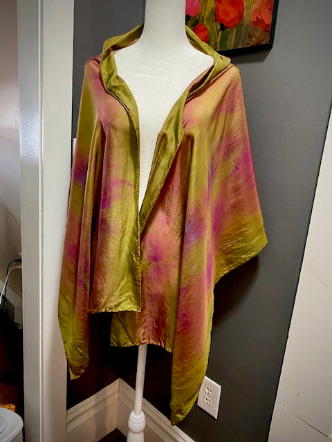 Hand Painted Hand Dyed Silk Habotai Scarf • Ochre and Burgundy