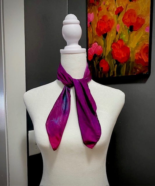 Hand Painted Hand Dyed Silk Habotai Scarf • Fuchsia Purple Blue
