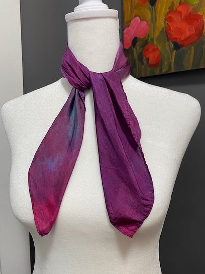 Hand Painted Hand Dyed Silk Habotai Scarf • Fuchsia Purple Blue