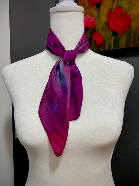 Hand Painted Hand Dyed Silk Habotai Scarf • Fuchsia Purple Blue